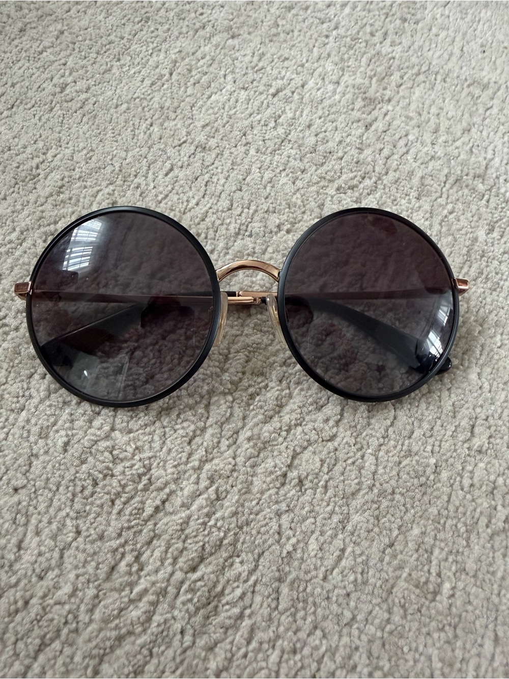 Dolce & Gabbana Round Black Sunglasses with Gold Bridge